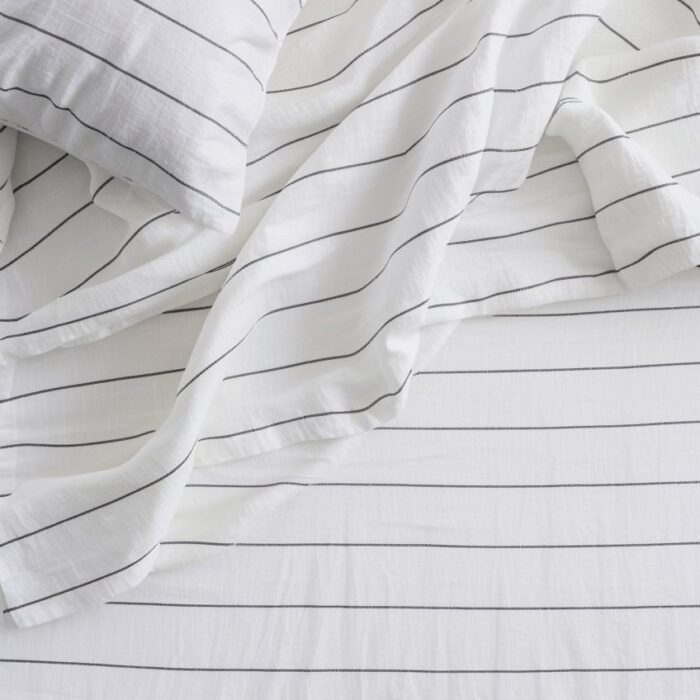 Prześcieradło lniane z obramowaniem - ołówkowe paski