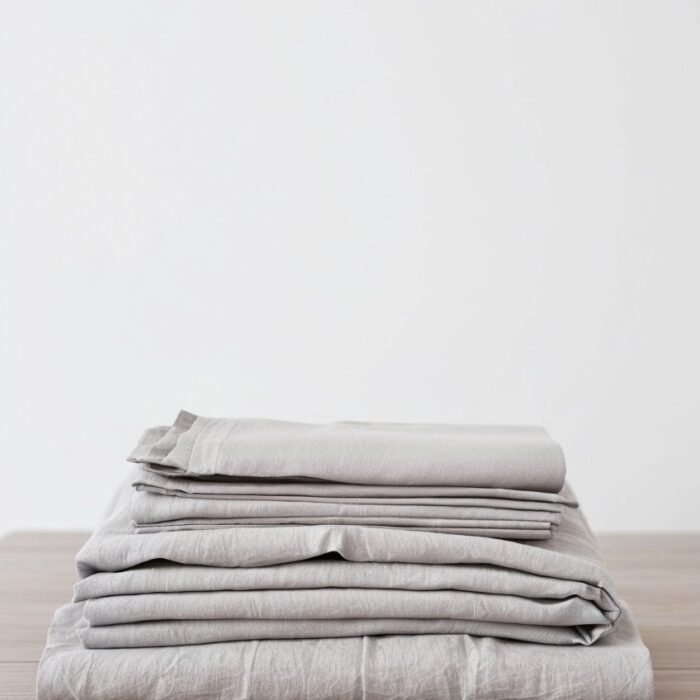 Komplet pościeli lnianej z poszewkami na poduszki - kolor dymny szary